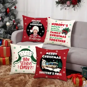 4pcs Christmas decoration pillow cover, green checkered Christmas hat sofa cushion cover, single-sided printed snow forest, suitable for room, bedroom, living room, home sofa decoration, festival decoration pillowcase (without pillow core)