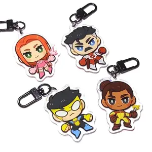 4 ops Invincible Anime Acrylic Keychain, Rex Splode - Omni-man & Atom Eve Acrylic Bag Charms