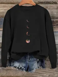 Women's Moon Print Drop Shoulder Sweatshirt, Casual Long Sleeve Round Neck Pullover, Ladies Clothes For Daily Wear