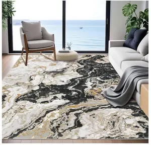 Modern Multi-size Marble Rug, Washable, Abstract Bohemian Marble Design, Luxury Bedroom Rug, Ideal for High-Traffic Areas in Living Room, Kitchen, Dining Room, Black/grey/coffee