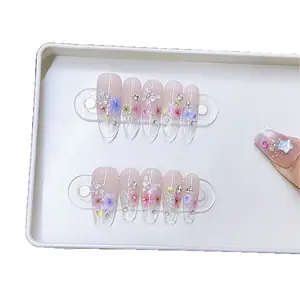 Hand-painted Flower Butterfly Gradient Halo False Nails Personalized Versatile Detachable Reusable Press-type Acrylic Nail Patches press-on nail collection Plastic Fake Fingers with Acrylic Nails