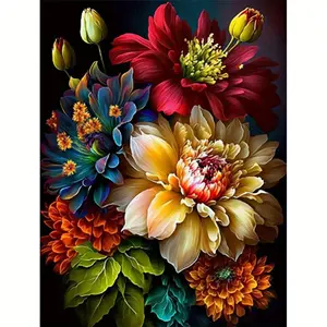 1 Pcs Colorful Flower- 16x20 Inch - Frameless - Suitable for Art Students DIY Digital Painting Kit - Professional Paintings - Paint by Numbers - Handcraft Art Set - Paint by Numbers - Acrylic Painting  For Home Wall Decoration and Gifts-Frame Not Included