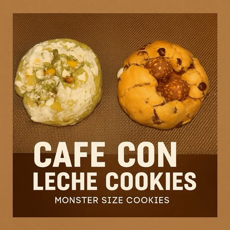 Café Con Leche Cookies pack of 2 cookies 1 ferrero chocolate chip and 1 pistacho you selected the sizes