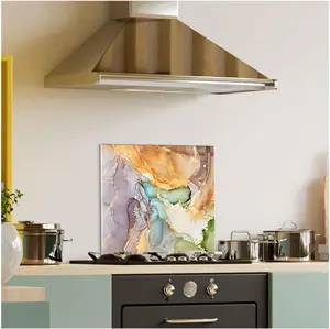 GCKG translucent hues snaking metallic swirls foamy sprays color shape landscape free-flowing Tempered Glass Kitchen Backsplash, Stove Back Cover, Stove Splashback, Cutting Board, Kitchen Wall Decor