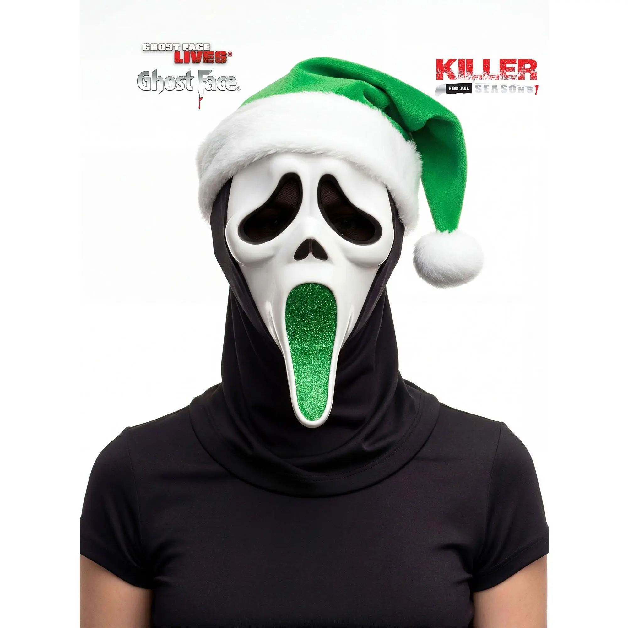 Fun World Creepy Christmas Ghost Face Glitter Santa Mask- Green