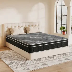 Starry Night Hybrid Mattress 12" Queen & 14" King Grey Top & Black Side with White Dots | Cooling Gel Memory Foam + Pocket Springs | Medium Firm, Motion Isolation | Reinforced Edge | CertiPUR-US | Bed-in-a-Box tiktokshopsp summervibes☀️