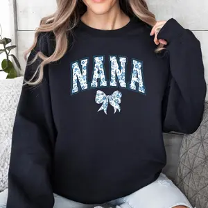 Nana Sweatshirt & Hoodie, Coquette Nana Shirt, Blue Ribbon Shirt,Mothers Day Gift,Aesthetic Gift For Nana,Toile Bow Hoodie,Cool Nana Outfit,Nana Gift