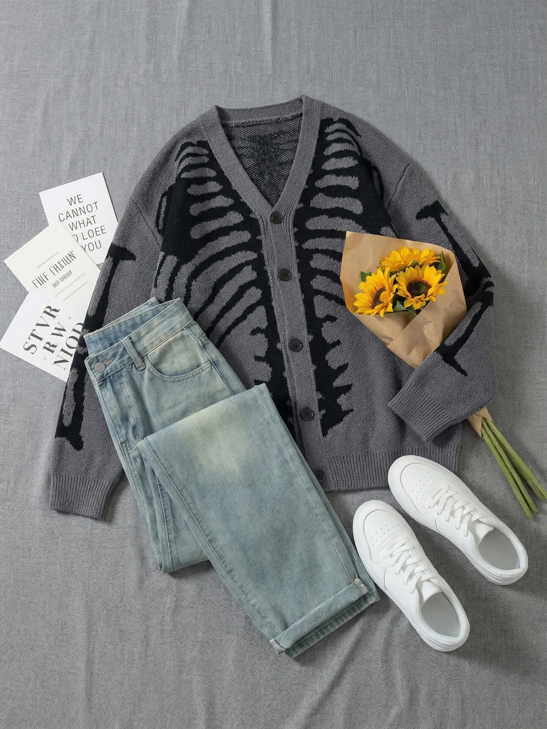 Men's & Women's Long-Sleeve Knitting Tops - 2026 Elegant Button Jacquard Halloween Loose Polyester Vintage Casual Streetwear Unisex Knitwear Jacket