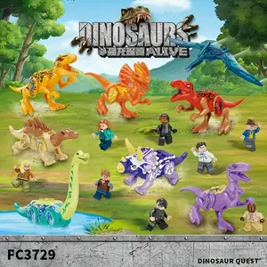 Dinosaur Building Block Toy Set, Tyrannosaurus Rex, Stegosaurus, Pterodactylus, Dino Park Stackable Blocks, Educational Playset