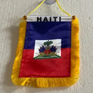 Haiti Haitian Fringy Flag | Fringy Hanging Double Sided Flag with Suction Cup, Window and Car Rearview Mirror Decor