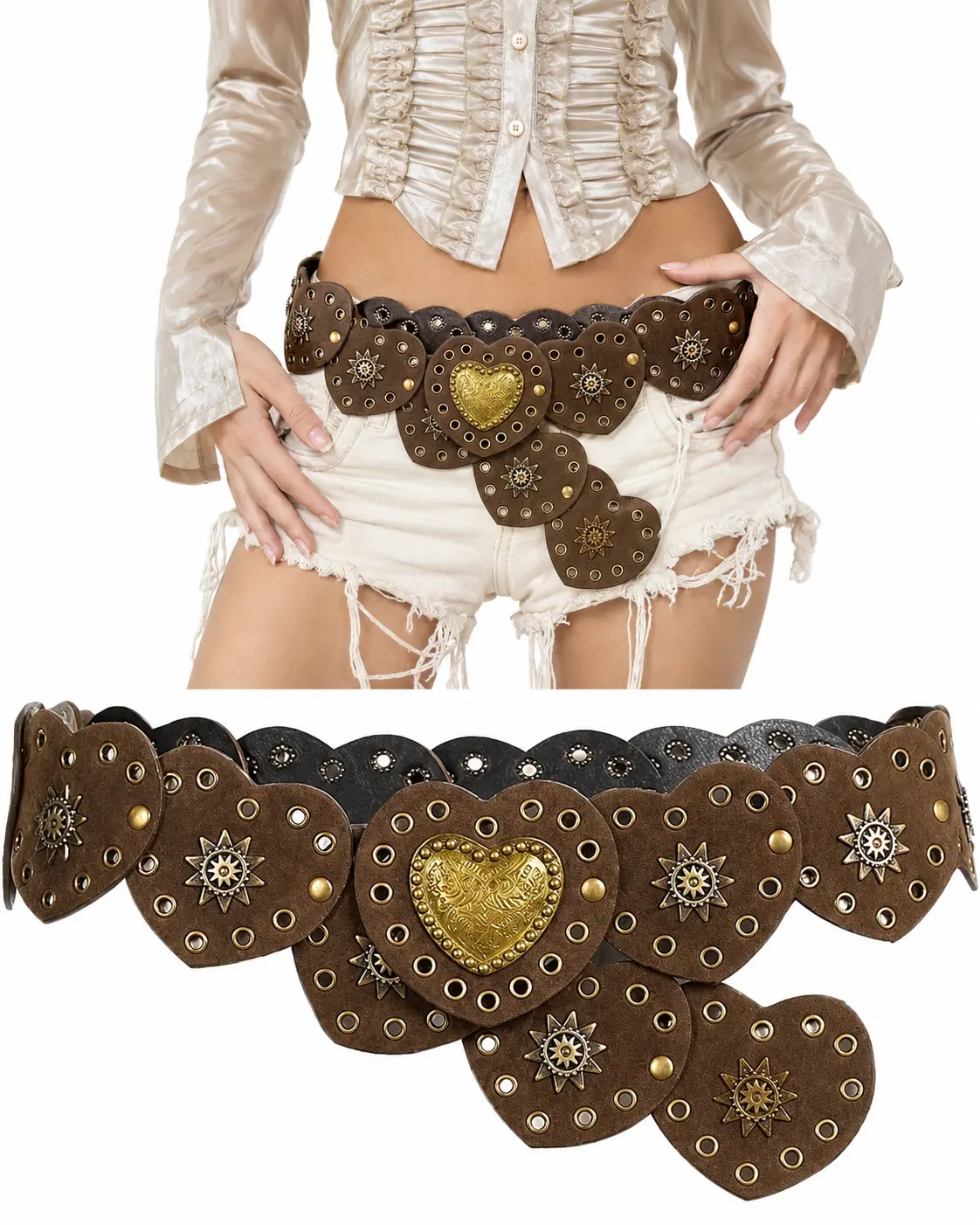 Chunky Belts for Women Western Style, Boho Wide Disc Concho Leather Waist Belt Vintage Country Circle y2k Belt