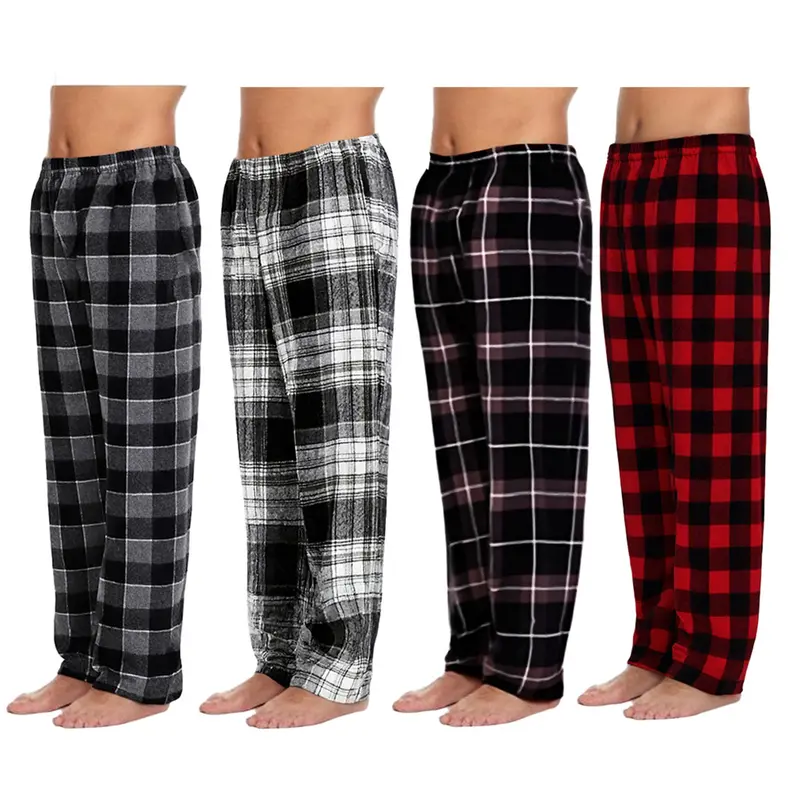 Men's Plaid Sleepwear Set 4 Piece, Casual Home Wear, Comfortable Fashion Men's Pajamas, Perfect Gift, Festive Clothing