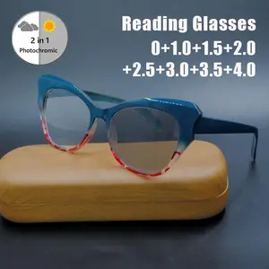 Men's and Women's Large Frame Photochromic Reading Glasses Gradient Frames Fashion Anti-blue Light Presbyopia Glasses