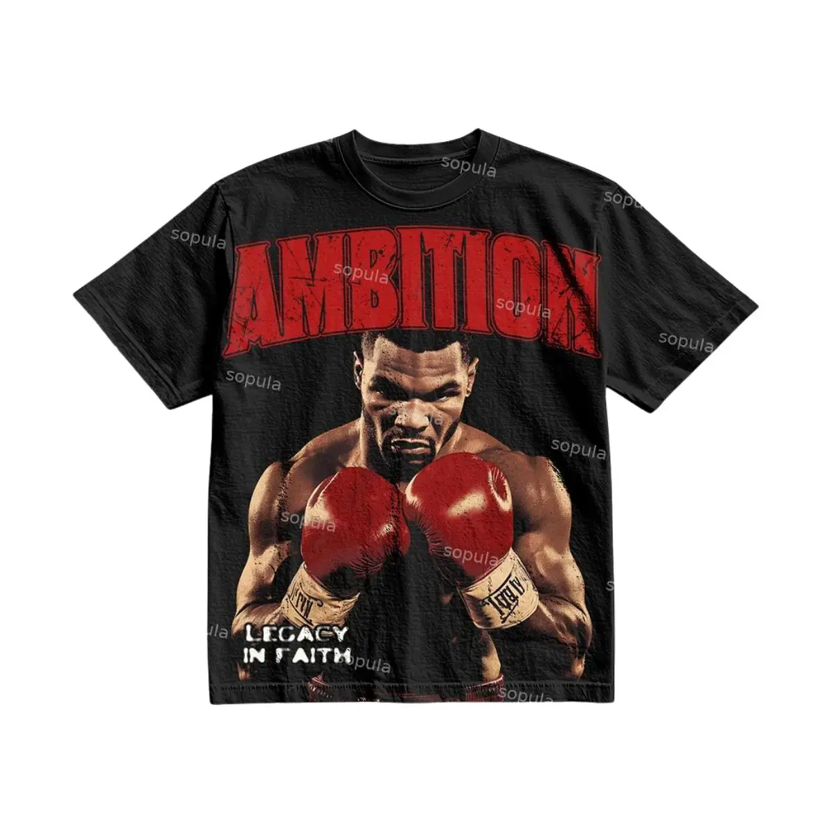 Men's Oversized Soft Casual Short-Sleeve Cotton T-Shirt - Ambition Legendary Boxer Portrait Dot Graphic, Breathable Streetwear Top