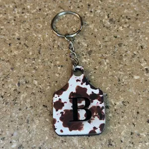 Cow Print Ear Tag Keychain