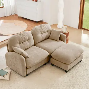 Eyisean 74" Oversized Chenille Loveseat Sofa with Ottoman, Comfy Cloud Sectional Couches with Tufted Cushion Backrest & High-Density Foam, Sleeper Deep Seat Sofa with Throw Pillows for Living Room, Easy Install