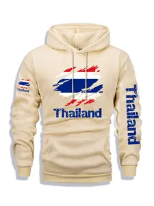 1PCS Hoodie with Thailand Multi-position Prints, Men's Printed Hoodie, Autumn and Winter Casual Regular Fit Long-sleeved Hoodie, Fashionable Daily Wear Clothing, Sweatshirts