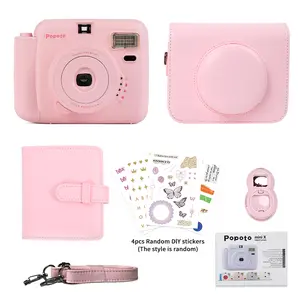 Portable instant camera with PU case – built-in flash, instant photo camera for outdoor gatherings (without film)