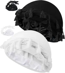 1/2packs Vintage Ethnic Turban Set for Men - Tassel Durag Head Wraps, Soft Elastic Fit, Outdoor Style Headwear Collection