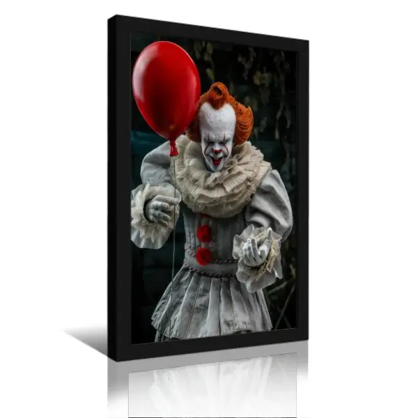 Horror Clown Framed Canvas Wall Art, Halloween Scary Clown Ready-to-Hang Waterproof Canvas Print with Wooden Frame for Bedroom, Living Room, Party Room, Game Room, or Bar Decor, Spooky Wall Decoration, Ideal Gift for Horror Fans black aluminum