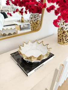 White and Gold Scalloped Decorative Bowl