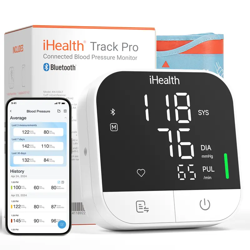iHealth Track Pro Upper Arm Blood Pressure Monitor HSA or FSA Eligible, Full-View LED Screen, Body & Cuff Detection, App-Enabled for iOS & Android, Adjustable Cuff Large Adults Arm Friendly