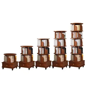 68.95" Walnut Brown 360° Rotating Stackable Bookshelf 6-Tier MDF Corner Bookcase with Wheels Round Edge Small Space Storage Organizer for Bedroom Study Living Room