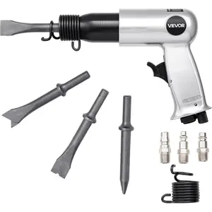 VEVOR Air Hammer, 2500 - 2700BPM Pneumatic Hammer with 2.76 - inch Stroke 4PCS 6.7 Long Barrel Chisels, Pistol - Grip Compact Air Chisel Pneumatic Shovel Tool for Cutting Scraping DemolishingVEVOR Super Brand Day