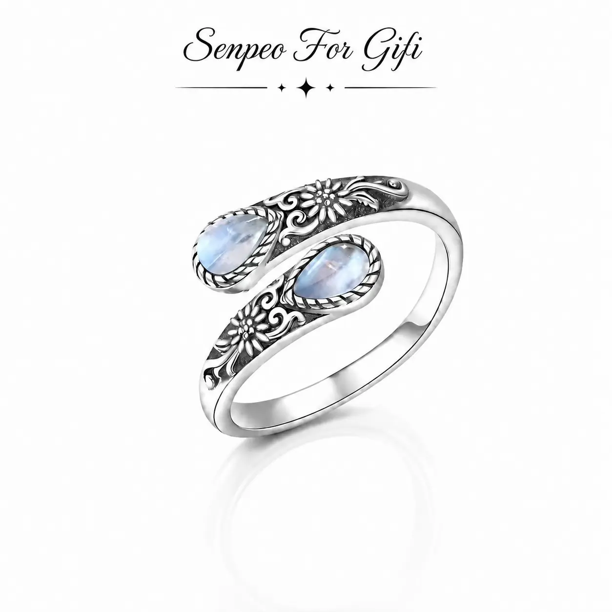 Moonstone Women's Adjustable Thumb Open Ring, Victoria Vintage Style Hypoallergenic Nickel Free, Retro Floral, Lucky, Faith, Mother's Love Ring, Bohemian Vintage Style, Daily, Party, Holiday, Valentine's Day, Halloween, Easter Gift minimalist gold color