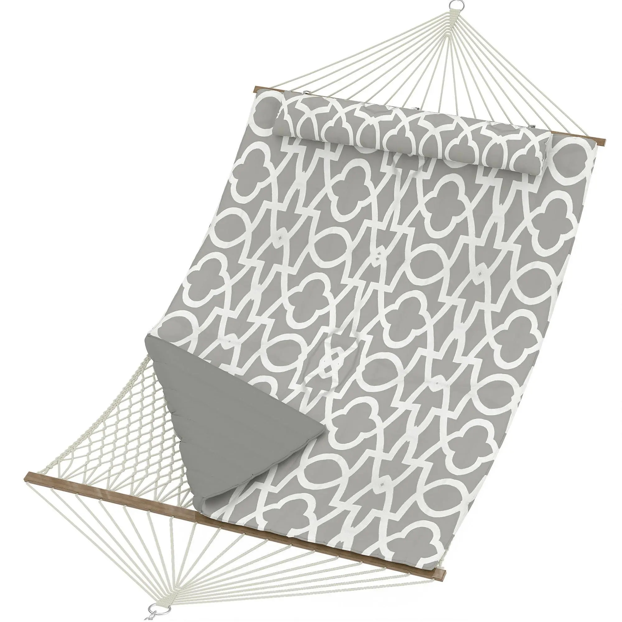GARVEE Double Hammock, 12FT Quilted Outdoor Swing Bed for 2 People, Removable Ergonomic Pillow, Heavy Duty 450 Lbs for Patio, Garden, Backyard,Light Grey