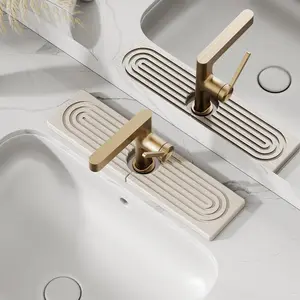 15.7'' Long Stone Faucet Mat for Kitchen Sink-Diatomite Quick Dry Kitchen Sink Splash Guard,Super Absorbent,Drying Stone Sink Tray,Sink Stone Quick Dry Around Faucet For Bathroom Counter (White)