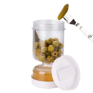 Olive Jar with Strainer, 1 Count Modern Olive Container, Hourglass Jar with Strainer, Flip Pickle Container for Airtight Food Storage, Leakproof Container, Vegetable Storage Container, Kitchen