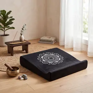Luxe Velvet Meditation Cushion Set, Zafu Yoga Floor Mat High-Density Foam, 26.4" Large Floor Pillows