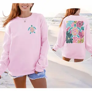 Floral Sea Turtle Coastal Sweatshirt or T-Shirt – Summer Graphic Apparel – DTG Print