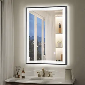 Adjustable LED Bathroom Mirror 3 Color Temperature 3500K/4500K/6500K Dimmable Shatterproof Wall Mounted Vanity Mirror 24x32/24x36/32x40 Inch for Bathroom Renovation