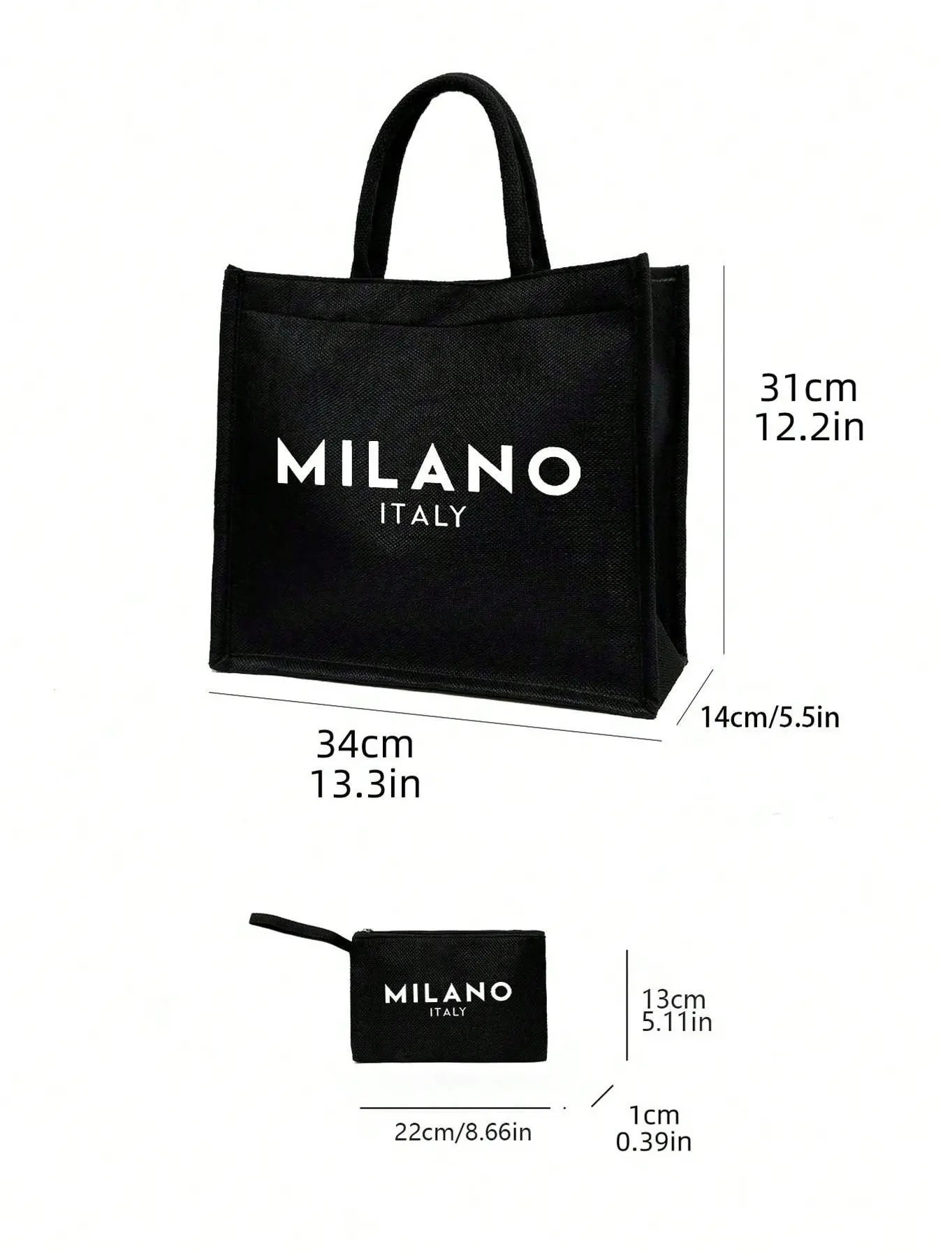 0510-228 ETAO Milanoバッグ Milano Italy Tote Bag and Pouch with Black & White Embossed Print