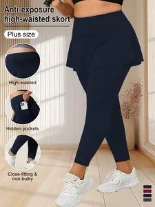 Women's Plus Size Solid Color Casual Multifunctional Pocket Commuter Skirt Pants, Comfortable Fashion for Office and School