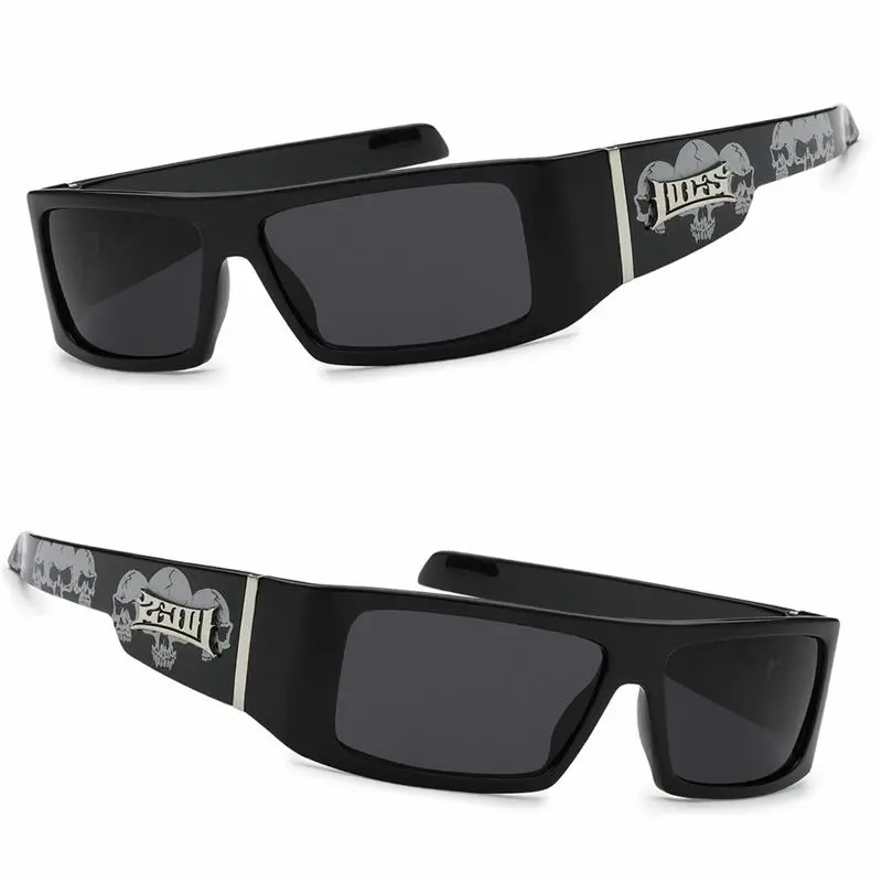 Locs Mens Cholo Biker Sunglasses - Black (skull) - LC33