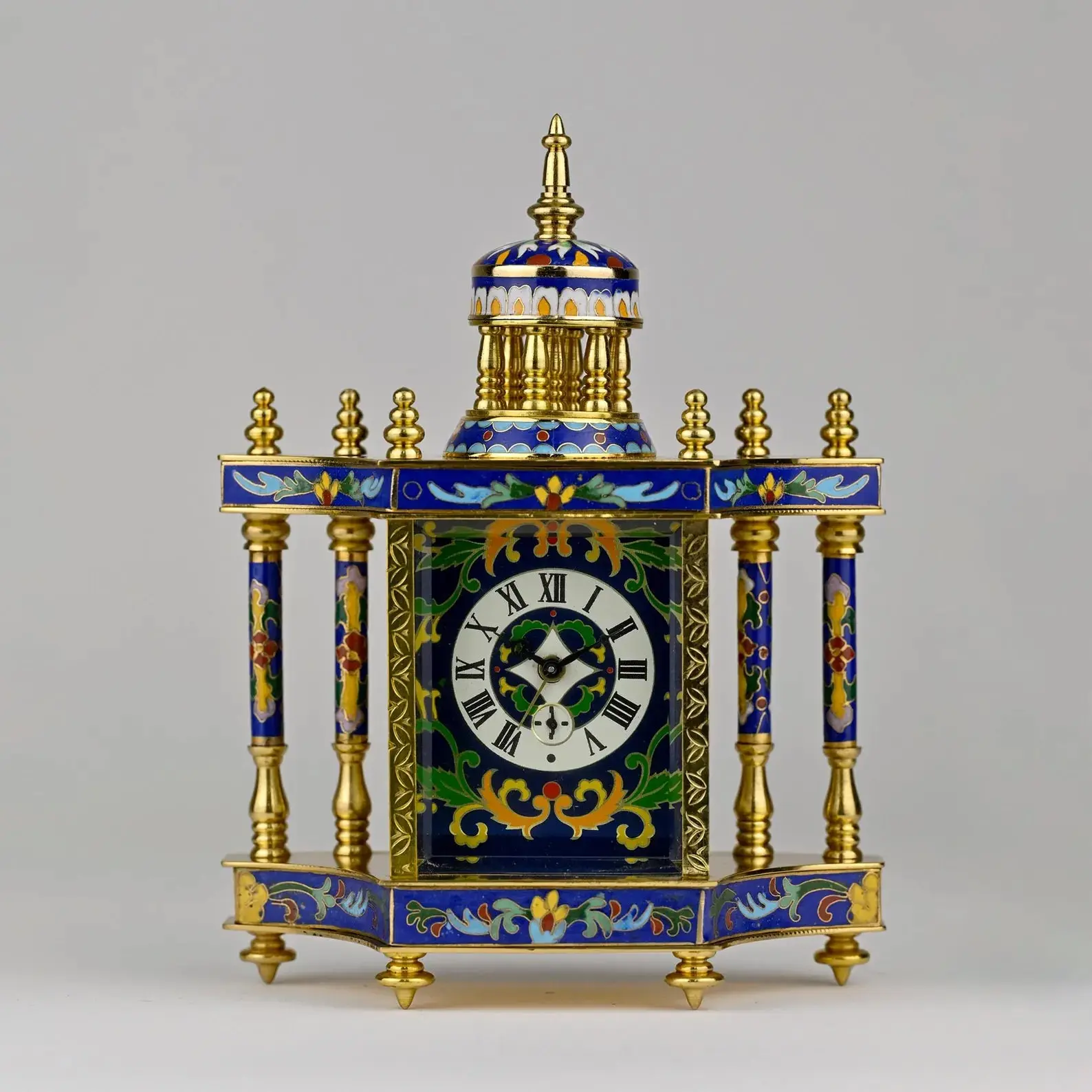 Champlevé Enamel Cloisonné Mantel Clock | Elegant Handcrafted Timepiece | Intricate Enamel & Gold Gilded Masterpiece