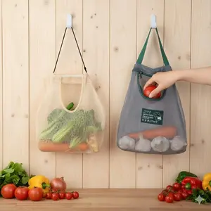 Garlic Onion Hanging Storage Baskets - Space-Saving Kitchen Garage Organizer, Multi-Use for Balcony, Washable Breathable Produce Bags, Wall-Mounted Freshness Keepers.