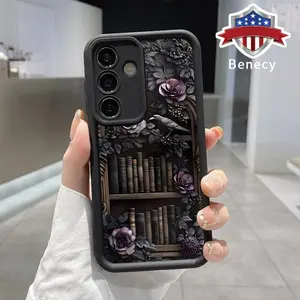 Phone Case Compatible with Galaxy S23  Ultra S24 Plus S25 S22+  Floral Bookshelf Pattern Shockproof Silicone TPU Bumper Drop Protection Cover Smartphone Casing