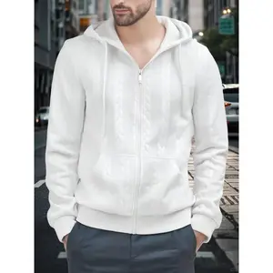 Men's Fashion Hooded Knit Cardigan Jacket, Classic Herringbone Pattern, Zipper Closure, Casual Wear for Fall & Winter