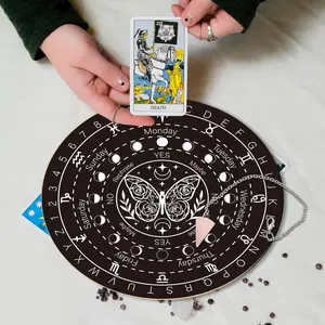 3-piece set of wooden divination board metaphysical message board, with cone-shaped crystal pendulum pendant, crystal pendulum necklace, lively butterfly circular wooden divination board, spiritual decoration, home decoration, Intuitively Chosen Crystals