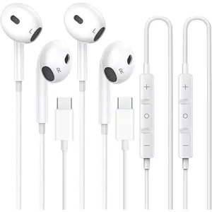 2 Pack-USB C Headphones for  17/16/15 Pro Max Plus, Type C Earphones with Microphone Volume Control, Noise Cancelling in-Ear Earbuds for iPad, for Galaxy S25 Ultra S24 S23 S22 S21 S20 A55, White