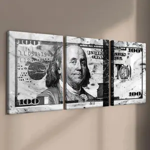 Money Pattern Canvas Painting Framed, Retro Money Poster, Modern Art Design, Wall Art for Home Living Room Bedroom Office Decor, Ornaments