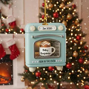 Bun In Oven Christmas Acrylic Ornament, Expecting Baby, Mom To Be Christmas Ornament, Pregnancy Announcement Ornament