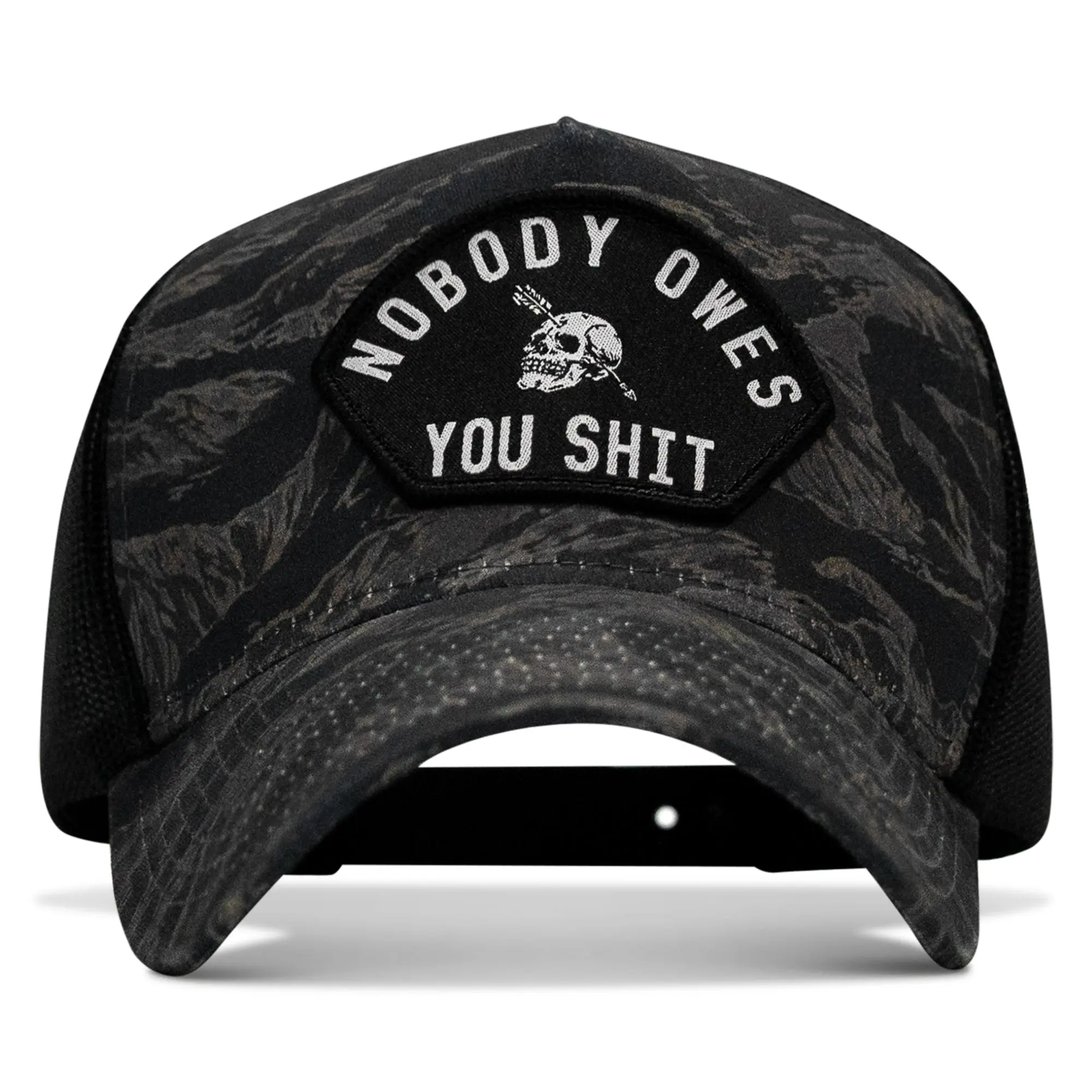 COMBAT IRON Custom Patched Hats, 5-Panel Breacher Snapback Hat with "Nobody Owes You Shit" Embroidered Patch