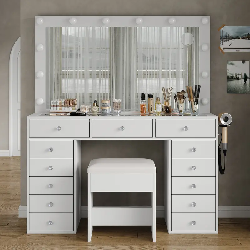 glitter dressing table Amazon.com: Likein Vanity Desk with Mirror and Lights,Black Vanity with  Jewelry Storage Cabinet,Makeup Dressing Table for Bedroom with 11 Drawers,  Power Strip, Crystal Knobs,3 Color Lighting Modes for Women,Girls : Home &