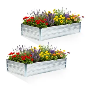 Raised Garden Bed , Galvanized Steel Planter Box With Open Base For Drainage, 24 Inch Depth For Deep Root Vegetables, Easy Assembly Metal Bed For Backyard Gardening