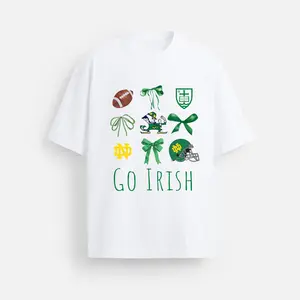White College Football League T-Shirt Sports Shirt with Slogan Graphic Tees Women Lucky Gift Short Sleeve Casual Summer Outfit Comfortable Tops for Everyday Wear Go Irish Design